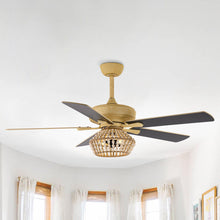 Carregar imagem no visualizador da galeria, 52" Pune Farmhouse Downrod Mount Reversible Ceiling Fan with Lighting and Remote Control
