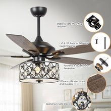 Carregar imagem no visualizador da galeria, 52" Tibuh Modern Downrod Mount Reversible Crystal Ceiling Fan with Lighting and Remote Control