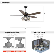 Carregar imagem no visualizador da galeria, 52" Tibuh Modern Downrod Mount Reversible Crystal Ceiling Fan with Lighting and Remote Control