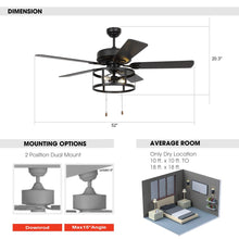 Carregar imagem no visualizador da galeria, 52" Urbana Downrod Mount Reversible Industrial Ceiling Fan with Lighting and Pull Chain