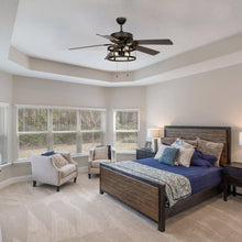 Carregar imagem no visualizador da galeria, 52" Urbana Downrod Mount Reversible Industrial Ceiling Fan with Lighting and Pull Chain