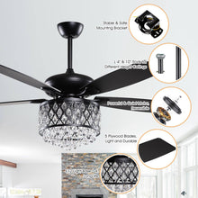 Carregar imagem no visualizador da galeria, 52" Wethington Modern Downrod Mount Reversible Crystal Ceiling Fan with Lighting and Remote Control