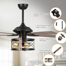 Carregar imagem no visualizador da galeria, 52" Wisner Industrial Downrod Mount Reversible Ceiling Fan with Lighting and Remote Control