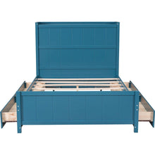 Carregar imagem no visualizador da galeria, Full Size Platform Bed with Drawers and Storage Shelves, Blue