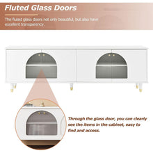 Load image into Gallery viewer, Contemporary TV Stand with Adjustable Shelves for TVs Up to 78", Stylish Media Console with Gold Handles and Arch Fluted Glass Doors, Delicate Entertainment Center for Living Room, White