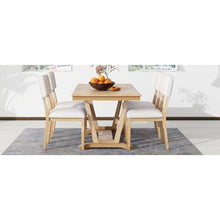 Carregar imagem no visualizador da galeria, Rustic 5-piece Dining Table Set with 4 Upholstered Chairs, 59-inch Rectangular Dining Table with Trestle Table Base, Naural
