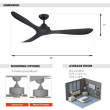 Carregar imagem no visualizador da galeria, 56" Modern DC Motor Downrod Mount Reversible Ceiling Fan with Remote Control