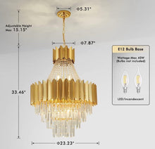 Carregar imagem no visualizador da galeria, AHOCI Modern Crystal Chandelier, Luxury Gold Crystal Hanging Ceiling Light Contemporary Large Raindrop Pendant Chandelier for Living Room Dining Room