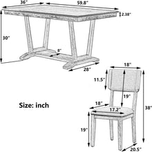 Carregar imagem no visualizador da galeria, Rustic 5-piece Dining Table Set with 4 Upholstered Chairs, 59-inch Rectangular Dining Table with Trestle Table Base, Naural