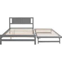 Carregar imagem no visualizador da galeria, Full Size Platform Bed with Adjustable Trundle, Gray