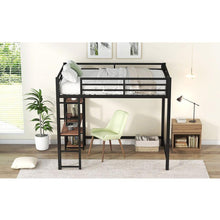Carregar imagem no visualizador da galeria, Full Size Metal Loft Bed with Built-in Desk and Storage Shelves, Black