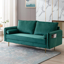 Load image into Gallery viewer, DongHeng Modern Living Room Velvet Fabric Sofa Couch, Loveseat Sofa with pocket, Green
