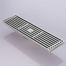 Cargar imagen en el visor de la galería, 12-Inch Brushed Nickel Rectangular Floor Drain - Square Hole Pattern Cover Grate - Removable - Includes Accessories