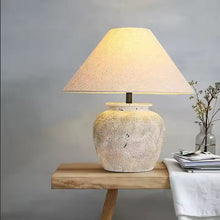 Carregar imagem no visualizador da galeria, Nogy Wabi-Sabi Ceramic Table Lamp – Rustic Stone Texture with Linen Shade