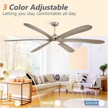 Carregar imagem no visualizador da galeria, 72" Jaydn Farmhouse Satin Nickel DC Motor Downrod Mount Reversible Ceiling Fan with Lighting and Remote Control