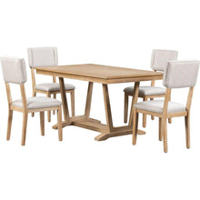 Carregar imagem no visualizador da galeria, Rustic 5-piece Dining Table Set with 4 Upholstered Chairs, 59-inch Rectangular Dining Table with Trestle Table Base, Naural