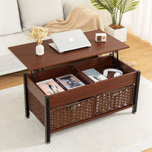 Carregar imagem no visualizador da galeria, Metal coffee table,desk,with a lifting table,and hidden storage space.There were two removable wicker baskets that could be placed in any space such as the living room,color:brownwith solid wood grain
