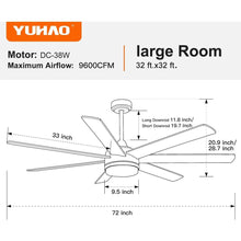 Carregar imagem no visualizador da galeria, 72 In Farmhouse Ceiling Fan with Plywood Blades for Dining Room