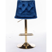 Carregar imagem no visualizador da galeria, Set of 2 Bar Stools, with Chrome Footrest and Base Swivel Height Adjustable Mechanical Lifting Velvet + Golden Leg Simple Bar Stoo, blue