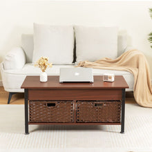 Carregar imagem no visualizador da galeria, Metal coffee table,desk,with a lifting table,and hidden storage space.There were two removable wicker baskets that could be placed in any space such as the living room,color:brownwith solid wood grain