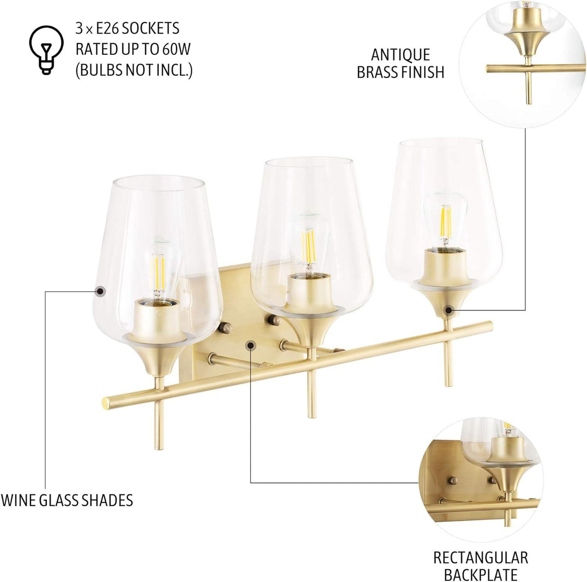 VONLUCE Bathroom Vanity Light, 3 Light Bathroom Light Fixture Over Mir