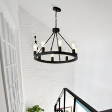 Carregar imagem no visualizador da galeria, 6-Light Wagon Wheel Hanging Lights Modern Chandelier for Living Spaces