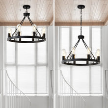 Carregar imagem no visualizador da galeria, 6-Light Wagon Wheel Hanging Lights Modern Chandelier for Living Spaces