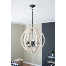 Carregar imagem no visualizador da galeria, 6-Light Wood Chandelier with Adjustable Chain for Kitchen & Entry