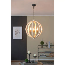 Carregar imagem no visualizador da galeria, 6-Light Wood Chandelier with Adjustable Chain for Kitchen & Entry