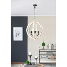 Carregar imagem no visualizador da galeria, 6-Light Wood Chandelier with Adjustable Chain for Kitchen & Entry