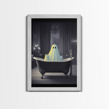 Carregar imagem no visualizador da galeria, Funny Halloween Art, Ghost Takin' A Bath, Framed Canvas Print, Halloween Canvas, Ghost In The Tub, Goofy Gothic Victorian Art