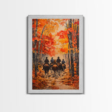 Load image into Gallery viewer, Cowboys Riding Into Town On Thanksgiving, Western Fall Decor, Framed Canvas Print, Autumn Outdoor Decor, Christmas poster