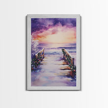 Load image into Gallery viewer, Beach Christmas Decor, Framed Canvas Print, Christmas At The Beach, Nautical / Tropical Holiday Wall Art