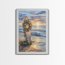 Load image into Gallery viewer, Beach Christmas Decor, Framed Canvas Print, Christmas At The Beach, Nautical / Tropical Holiday Wall Art
