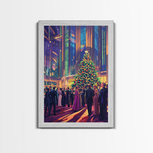 Load image into Gallery viewer, Elegant Christmas Ball Scene with Large Decorated Tree and Holiday Party, Perfect for Framed Canvas Print and Christmas Wall Art