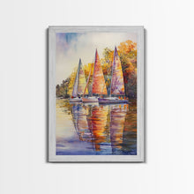 Load image into Gallery viewer, Colorful Sailboats Reflected On Water Framed Canvas Print Fall Nautical Wall Art Coastal Decor Best Gift Idea Holiday Wall Art
