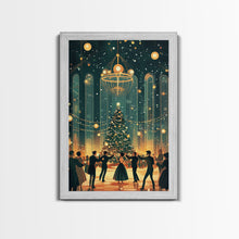 Load image into Gallery viewer, Elegant Ballroom Christmas Dance Scene with Holiday Lights and Decorations, Perfect Holiday Decor for Winter Wonderland, Framed Canvas Print