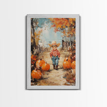 Carregar imagem no visualizador da galeria, Autumn Cowboy Decor Canvas Print with Pumpkins, Fall Holiday Wall Art and Seasonal Gift Idea 2024