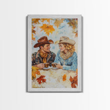 Load image into Gallery viewer, Cowboy and Cowgirl Fall Scene Framed Canvas Print - 2024 Rustic Autumn Love Country Art Gift Idea Fall Wall Decor