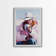 Load image into Gallery viewer, Cowboy with Mug in Snow Framed Canvas Print - Winter Country Scene Art Best 2024 Christmas Wall Decor Gift Idea