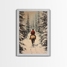 Load image into Gallery viewer, Cowboy on Horseback in Golden Autumn Trees Framed Canvas Print Rustic Christmas Wall Art Fall Decor Country Christmas Gift Seasonal Wall Art