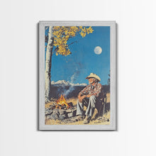 Load image into Gallery viewer, Cowboy in Snowy Sunset Landscape Canvas Print, Winter Wall Art, Seasonal Western Decor, Holiday Gift, Christmas Wall Art, Canvas Print