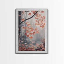 Carregar imagem no visualizador da galeria, Framed Canvas Print of Fall Leaves on Branches in Misty Forest, Moody Landscape Wall Art, Fall Decor, Gift Idea, Farmhouse Seasonal Art