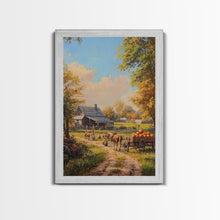 Carregar imagem no visualizador da galeria, Autumn Farmhouse Harvest Scene With Pumpkins Framed Canvas Print Fall Wall Art Seasonal Home Decor Thanksgiving Wall Art Rustic Gift Idea