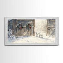 Load image into Gallery viewer, Christmas decor farmhouse Framed Canvas Print snowy barn Christmas scene holiday wall art best gift Christmas decor Christmas tree art 2024