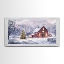 Load image into Gallery viewer, Christmas decor farmhouse Framed Canvas Print snowy barn scene holiday wall art Christmas tree decor best gift Christmas holiday home decor