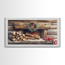 Load image into Gallery viewer, Cozy Cabin Fireplace Christmas Canvas Print | Rustic Christmas Wall Art | Holiday Home Decor | Christmas Mantle Decor | 2024 Christmas Gift
