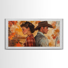 Carregar imagem no visualizador da galeria, Framed Canvas Print Cowboy Gazing Over Snowy Landscape Western Horse Rider Winter Mountain Art Winter Wonderland Wall Art