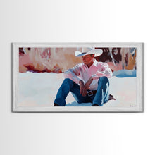 Carregar imagem no visualizador da galeria, Fall harvest Framed Canvas Print featuring a cowgirl sitting among pumpkins in a rustic setting, farmhouse autumn decor and wall art