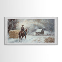 Carregar imagem no visualizador da galeria, Autumn-themed Framed Canvas Print of a cowgirl in a pumpkin patch surrounded by vibrant fall leaves, seasonal decor and cozy fall accents